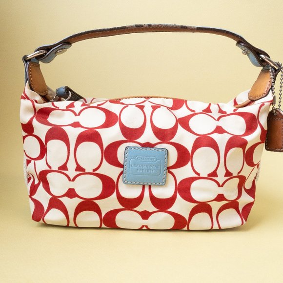 COACH VTG 2000’s Coach Mini Handbag Cream & Red C - Picture 2 of 10